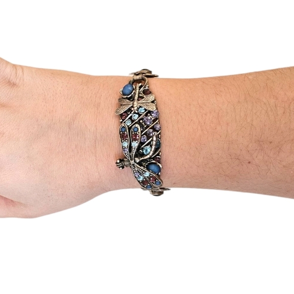 La Contessa by Mary DeMarco Dragonfly & Flower Rhinestone Vintage Bracelet - Picture 6 of 12
